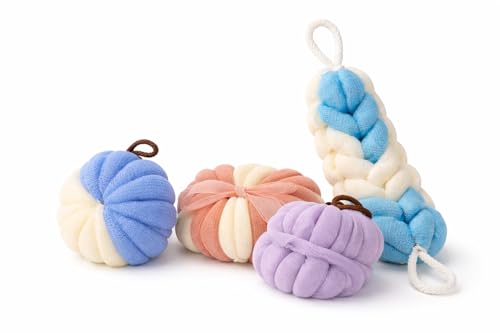 Ja'Kdrs Loofah and Exfoliating Glove Set, 2 Piece Bath Sponge Set (Purple,Blue,Pink) - color: Purple,blue,pink