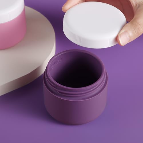 Kuangre Travel Containers for Toiletries, Silicone Cream Jars BPA-Free, Leak-proof 3oz Travel Size Containers, Portable Size Silicone Jars with Lid for Cosmetic Face Hand Body Cream (4 Pack) - color: Purple, size: 3 Ounces