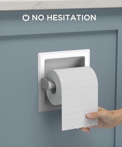 FORIOUS Recessed Toilet Paper Holder, Stainless Steel Durable Tissue Roll Holder Wall Mount for Bathroom Space Saving Design with Mounting Bracket, in Wall Toilet Paper Dispenser Insert, White - color: White