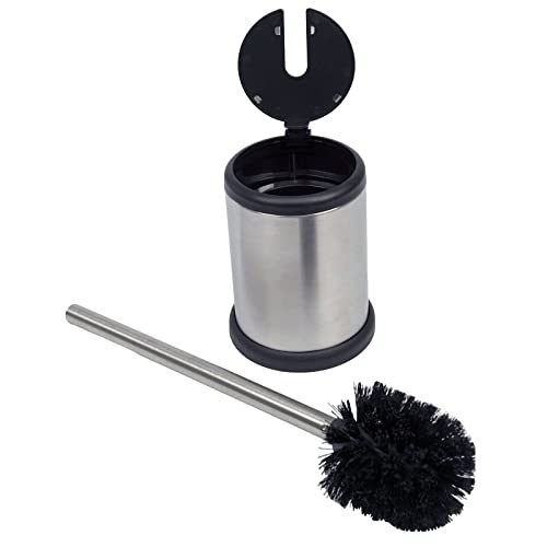 Casaphoria Stainless Steel Toilet Bowl Brush and Holder set for Deep Cleaning,Bowl Scrubber Brush with Lid for Bathroom,Deluxe Freestanding Toilet Brush and Plunger Combo - style: Stainless Steel_handle