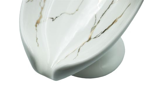 Ceramic Soap Dish, Leaf Shape Self Draining Soap Holder, Sponge Holder, for Shower,Bathroom,Kitchen Sink Organizer (White) - color: White