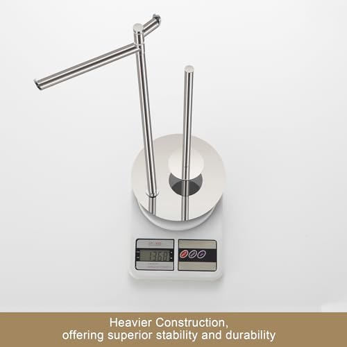 BGL Toilet Paper Holder Stand, SUS304 Stainless Steel Brushed Nickel, Weighted Base, Holds 5 Jumbo Rolls, Space-Saving Modern Bathroom Storage with Built-in Hook - color: Stainless Steel