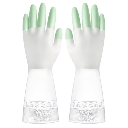 TEHAUX Waterproof Anti-slip Cleaning Gloves 3 Pairs Set for Kitchen and Toilet Household Use, Non-slip Home Gloves in Pink, Green, Blue, Size M