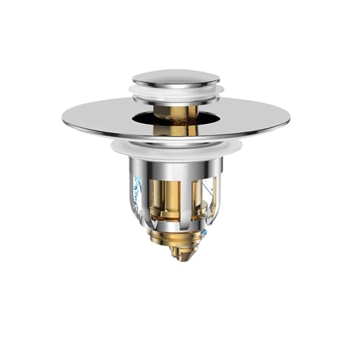 2-in-1 Bathroom Sink Stopper: Easy Installation, Anti-Clogging, Rapid Drainage, Durable Polished Chrome & Premium Brass Construction - Fits 99% US Standard Drains (1.06"-1.65") - Dual Function Design