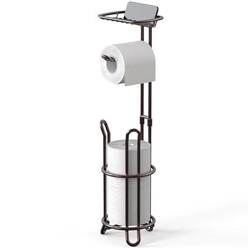 Simple Houseware Bathroom Toilet Tissue Roll Holder Stand with Cell Phone Shelf, Bronze - color: Bronze, size: Wired Shelf - 23.5''H