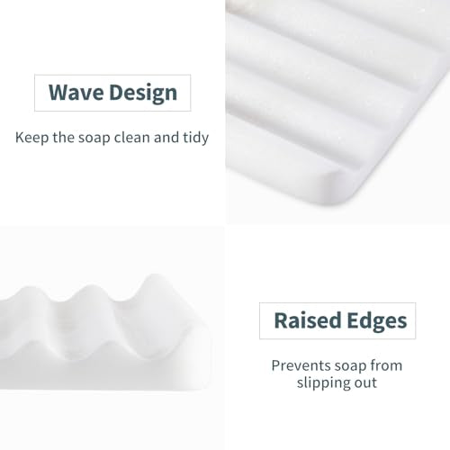 2PCS Koville African Natural Marble Soap Dish for Shower, Stone Soap Tray for Bathroom, Bar Soap Holder for Sink, Stripe Grooves Saver Keep Bars Dry Easy Clean (Namib Bianco) - color: White