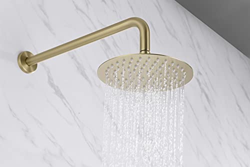 SUMERAIN 3 Handle Tub Shower Faucet Set Brushed Gold | High Pressure Waterfall Tub Spout, 3-Cross Handles, Wall Mounted, 8 Inches Rain Shower Head, Brass Rough in Valve - color: Brushed Gold