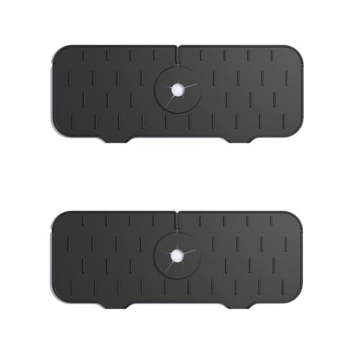 2Pcs Silicone Kitchen Sink Splash Guard Faucet Handle Drip Catcher Tray Mat For Kitchen Counter Bathroom Kitchen (Black) - color: Black