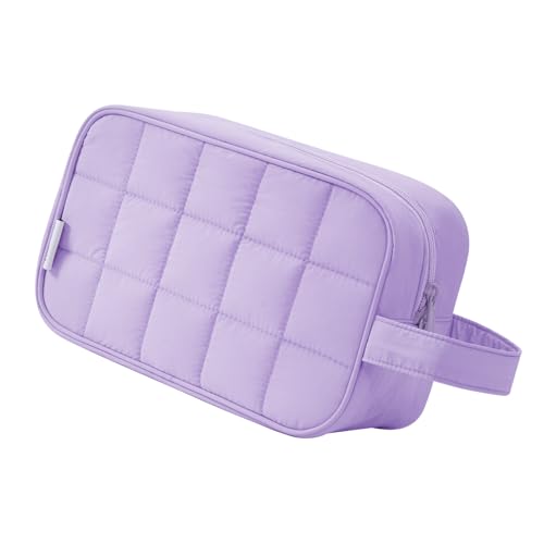 Narwey Quilted Makeup Bag Puffy Make up Bag Cosmetic Bag Organizer, Puffer Travel Toiletry Bag for Traveling Women Girl, Travel Bag for Toiletries, Skincare Medicine Bags (Purple) - color: Y-Purple