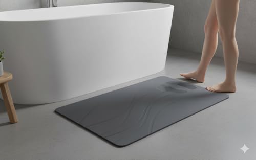 Diatomite Bathroom Stone Mat, Quick-Drying Bathroom Mat with Wave Pattern, Modern Design (Dark Grey) - color: Dark Grey