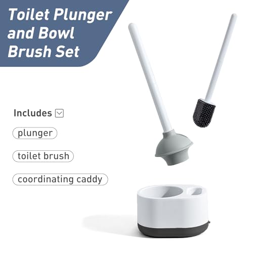 Silicone Toilet Brush Plunger Set, 2 in 1Toilet Bowl Brush and Holder Plunger Set, Plunger Toilet Brush Combo, Bathroom Toilet Brush, Toilet Brush Set, Toilet Scrubber and Plunger Set, Black - color: Black