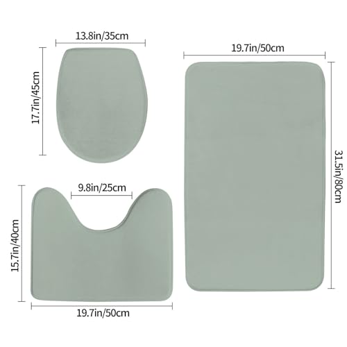Bathroom Rugs Set 3 Piece Simple Stylish Chic Sage Green Bath Rug Mat Set, Non Slip Absorbent Bathroom Decor Mat, Toilet Lid Cover & U Shaped Contour Rug - color: Sage Green, size: 1'8" x 2'6" (Rectangular)