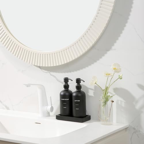 Prus Waso Black Soap Dispenser Bathroom Set, Soap and Lotion Dispenser Set with Stainless Steel Pump, Perfect for Bathroom Decor. (Black) - color: Black Pump & Black Bottle