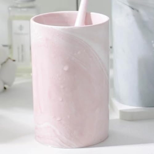 Marble ceramic mug, creative toothbrush holder, simple drinking cup. (Pink) - color: Pink