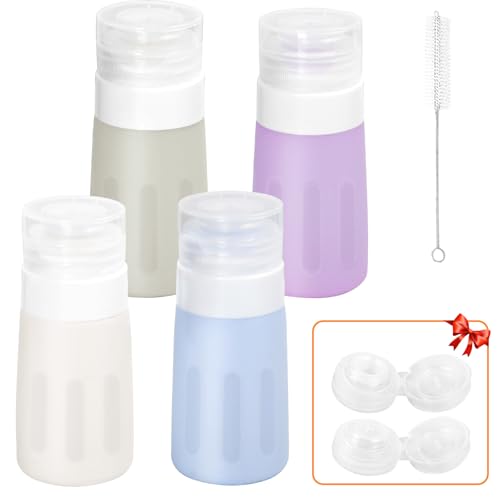 Seropy Condiment Squeeze Bottles for Sauces, Salad Dressing Container to Go, Small Silicone Squeeze Bottles, Condiment Containers Dispenser for Ketchup Hot Sauce, Purple/Beige/Blue/Gray 2 Oz - color: Purple/Beige/Blue/Gray, size: 2 oz