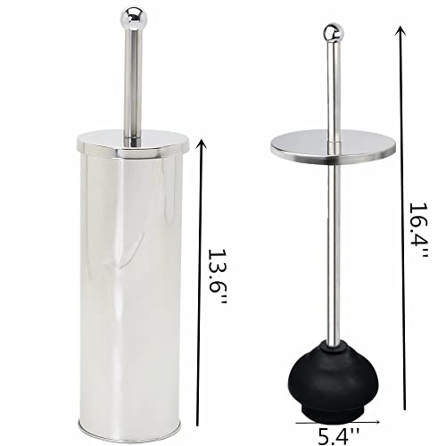 Chrome Toilet Plunger with Holder Bathroom Metal Canister Holder Drip Cup, Heavy Duty, Deep Cleaning Silver - color: Silver