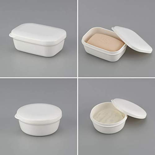 [LENITH] Travel Soap Dish Soap Case Holder Portable Clear Soap Container Box Bathroom/Gym Shower/Outdoor Camping (Round White) - color: Round White