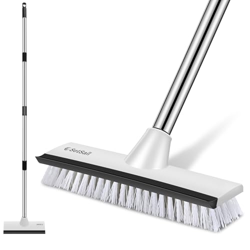 SetSail Floor Scrub Brush with 51-Inch Long Adjustable Handle 2 in 1 Scrape Brush Stiff Bristle Floor Scrubber for Cleaning Shower Bathroom Garage Kitchen Wall Deck Tub Tile,Black White - color: Black White, size: 10in
