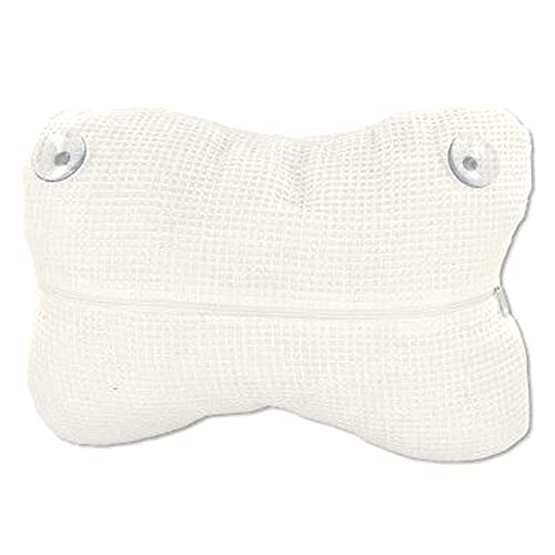 Kole Bath Pillow with Suction Cups, Soft White Cotton Neck Back Support
