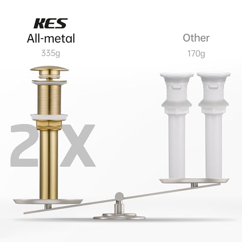 KES Sink Drain Without Overflow Bathroom Pop Up Drain Assembly Stopper Vessel Sink Brushed Gold for 1.6"-1.9" Sink Hole, All Metal Rustproof Brass and 304 Stainless Steel, S2008D-BZ - color: Brushed Gold, style: NO Overflow, 1 Pack