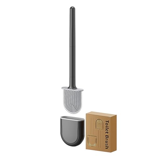Mini RV Silicone Toilet Brush with TPR Bristles & ABS Detachable Handle Set, Flexible 360°Deep Cleaners Brushes, Wall-Mounted Design for Space-Saving RV Bathrooms Toilet Bowl Brush (Black)