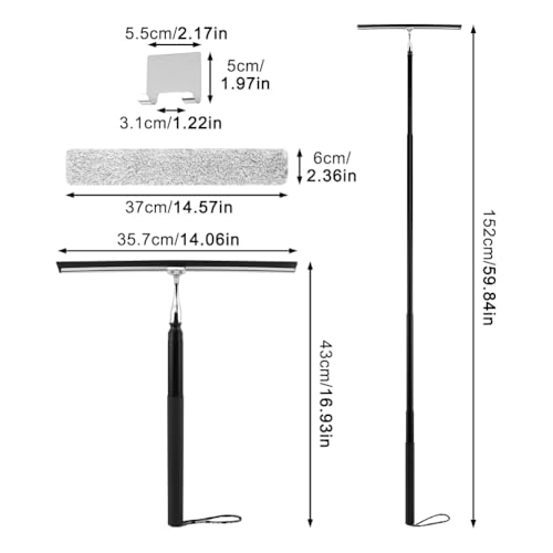 Shower Squeegee with Long Handle, 17-60" Telescopic Window Squeegee with Streak-Free Silicone Blade, Adjustable Cleaning Tool for Glass Doors, Shower Walls, Tile, Car Windshield