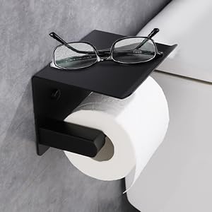 Self Adhesive Toilet Paper Holder with Phone Shelf Stainless Steel Wall Mounted Toilet Paper Roll Holder - Rustproof and Bathroom Washroom Tissue Roll Holder with Storage Shelf -White - color: White