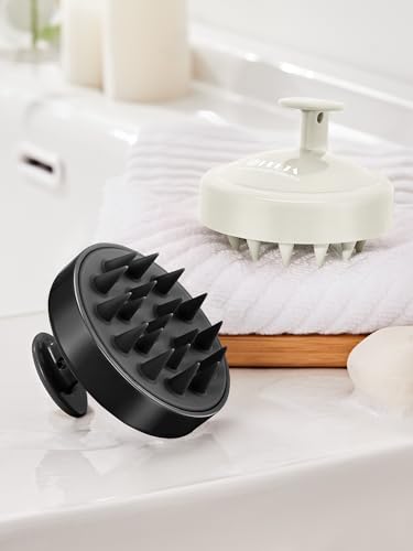 HEETA Scalp Massager Hair Growth 2-Pack, Soft Silicone Scalp Scrubber Shampoo Brush for Exfoliation Dandruff Removal Head Massage Stress Relax, Wet & Dry Use for Women Men Thick Thin Curly Hair Care - color: Beige & Black
