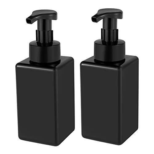 UUJOLY Foaming Soap Dispenser, 15oz Refillable Pump Bottle Plastic for Liquid Soap, Shampoo, Body Wash, 2 Pcs, Black - size: 2 Pack/15oz