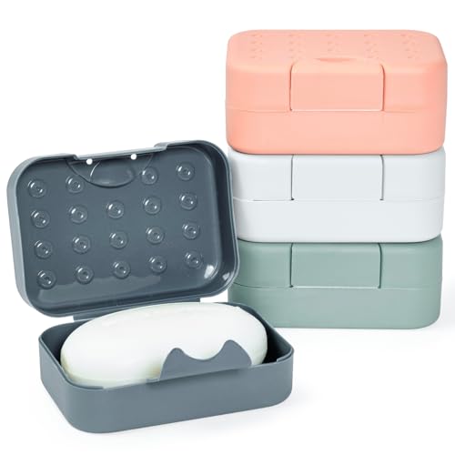 Okuna Outpost Bar Soap Travel Case - 4-Pack, Multicolor, 4.5 x 3.3 x 1.8 in - Snap-Close Portable Holder & Container - Travel Soap Case Pack for Camping & Gym