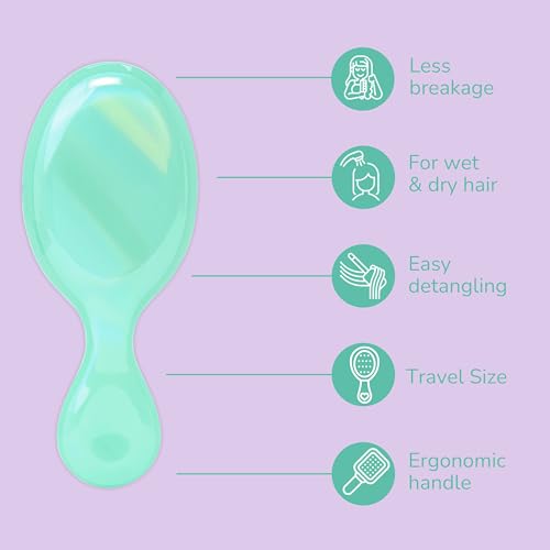 Wet Brush Mini Detangler Hair Brush for Gentle Knot Removal, Compact Travel Size, Soft Bristles for Pain-Free Detangling, Less Breakage, Works on All Hair Types, Limited Edition, Prismatic Glow Green - color: Prismatic Glow Green