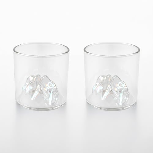 Purelite 2 pcs Glass Mouthwash Cups for Rinsing Bathroom Brushing Cup | Reusable Mouth Wash Cup | Iridescent Tumbler with Mountain Design 6 fl oz