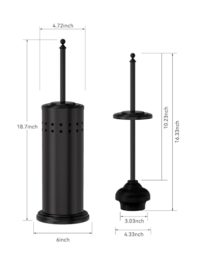 DOWRY Anti-Hand Off Toilet Plunger with Holder for Bathroom,Powerful Efficient Force Suction Cup,Heavy Duty, Deep Cleaning Black - color: Matte Black