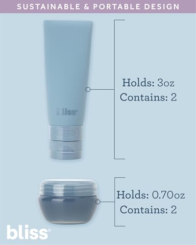 Bliss Travel Bottles Set - 10PC TSA Approved Leak Proof Refillable Travel Size Toiletries Containers for Shampoo Conditioner Lotion & Skincare, Size One Size, Denim Blue - color: Denim Blue