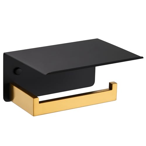 Angle Simple Toilet Paper Holder with Shelf, 304 Stainless Steel Bathroom Tissue Roll Holder for Wall Black and Gold - color: Black & Gold, size: Single Rod