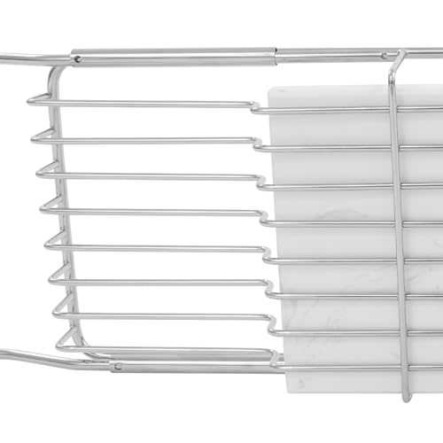 Stainless Steel Bathtub Tray with Removable Marble Board,Extendable Rectangular Bathtub Tray,Adjustable Bath Caddy Board for for Bath Bombs, Spa, Shower (Silver+White) - color: Silver+white