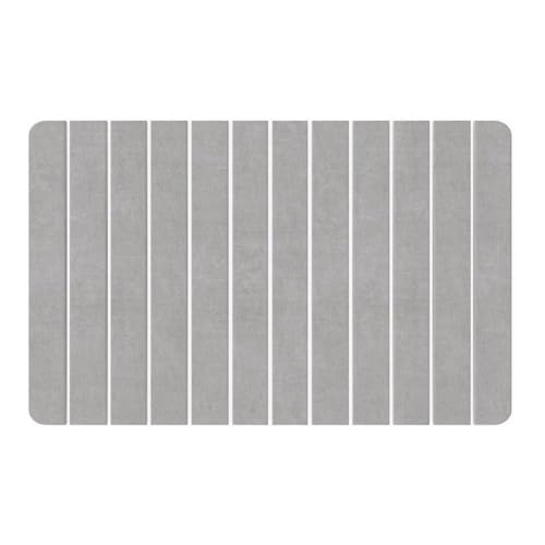 Pemberly Row Quick-Dry Diatomite Stone Bath Mat, 34x21 in, Gray, Slatted Design, Highly Absorbent, Fast-Drying for Bathroom, Non-Slip, Easy Care, Large Rollable Mat