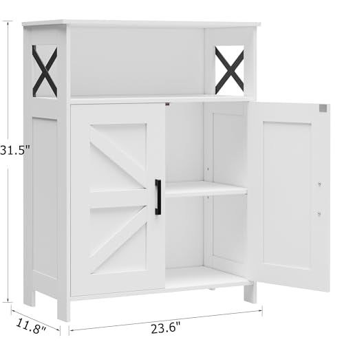 Homhedy Farmhouse Bathroom Storage Cabinet with 2 Doors, Toilet Paper Cabinet with Adjustable Shelf, Small Bathroom Cabinet for Kitchen/Laundry/Living Room, 11.8 x 23.6 x 31.5 Inches, White - color: White
