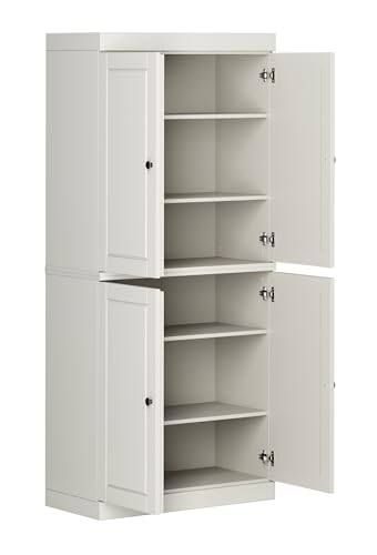 Palace Imports Solid Wood Tall Bathroom Storage Cabinet - 71.5" H x 32" W - Off White Wooden Cabinet with 4 Raised Panel Doors & Adjustable Shelves, 100% Renewable Eco-Friendly Wood, Modular Cabinets - color: Off White