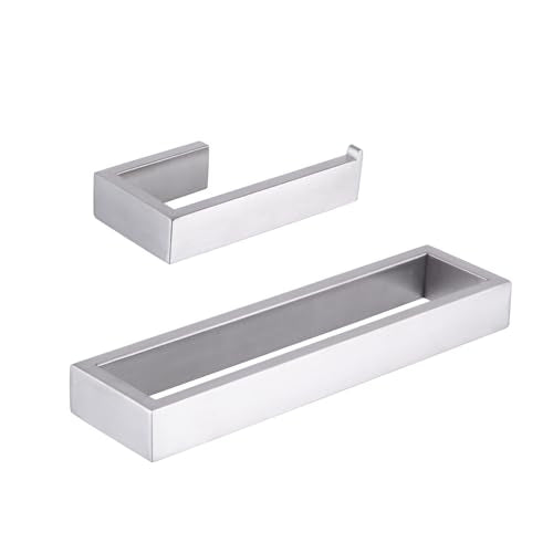 GERZWY Contemporary Stainless Steel Wall Mounted 2-Piece Bathroom Hardware Set - Towel Rings Toilet Paper Holder, Brushed Finish HG1708-2LS - color: Brushed