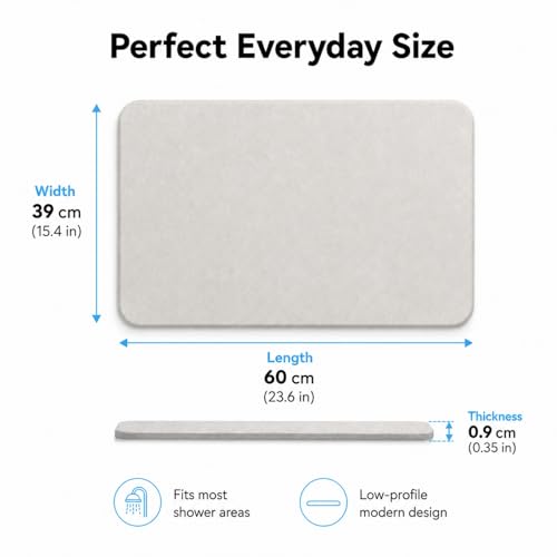 Stone Bath Mat Quick Dry, Diatomaceous Earth Bath Mat Non Slip Absorbent Floor Mat, Diatomite Stone Drying Mat for Bathroom Comes with Non-Slip Pad and Sandpaper (White, 24" x 15.5" x 0.4") - color: White