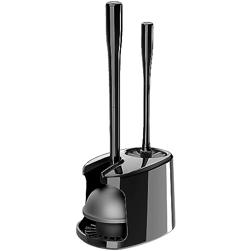 MR.SIGA Toilet Plunger and Bowl Brush with Holder, Heavy Duty Toilet Brush and Plunger Set for Bathroom Cleaning, Black, 1 Set - color: Black