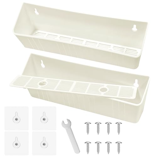 Upgraded 11" Tip-Out Plastic Sink Trays Kitchen Sink Tip Out Tray with 8X Mounting Screws and 4X Adhesive Screws for Kitchen Sink and Bathroom Base Cabinets, Large Pullout Vanity Shelf Home Organizer