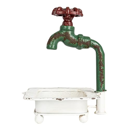 Creative Co-Op Charming Cast Iron Soap Dish with Miniature Faucet Detail - color: White, style: Soap Dish