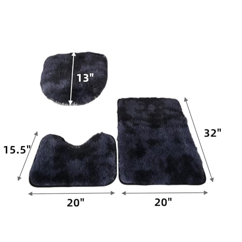 XZJMY 3 Pieces Bathroom Rugs Set,Bath Mat, Non Slip and Absorbent Mats,Floor Mat,U-Shaped Contour Rug and Toilet Lid Cover for Tub Shower & Bath Room(Gradient Navy) - color: Gradient Navy