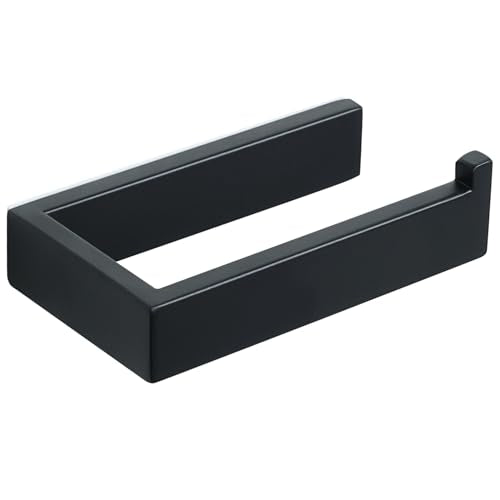 SAYAYO Self Adhesive Toilet Paper Holder Wall Mount, Modern Matte Black Stick on Toilet Paper Roll Holder for Bathroom Square, SUS304 Stainless Steel 6 Inch - color: Black - Adhesive