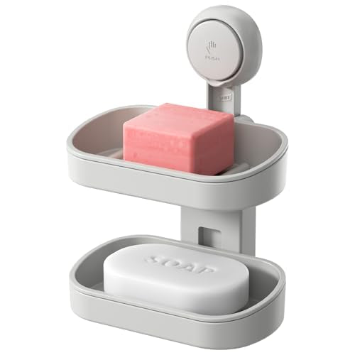 TAILI Soap Holder Soap Dish for Shower, Suction Cup Soap Holder for Shower Wall, Bathroom Accessories, Removable Strong Hold Soap Saver, Drill Free, Grey 2 Layer - color: Grey, size: 2 Tier