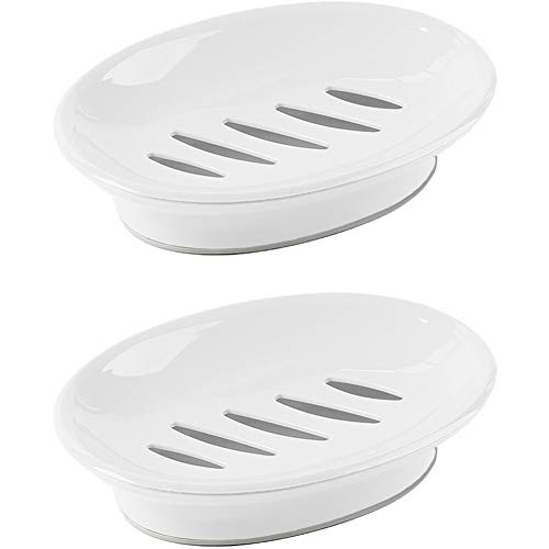 WYOK 2-Pack Soap Dish with Drain Plastic Sponge Holder Easy Cleaning Soap Saver Tray Caddy Keep Dry Stop Mushy for Shower Bathroom Kitchen(White) - color: White