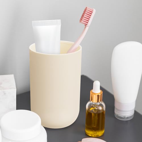 NiHome Toothbrush Holders for Bathrooms 3 Pcs, Plastic Reusable Bathroom Tumbler Toothbrush Cups, 13.5oz Unbreakable Mouthwash Cups Easy to Clean (Cream) - color: Cream