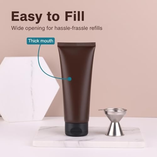 6 Pack 3.38oz/100ml Refillable Empty Plastic Squeeze Soft Tubes Bottle with Flip Cap Bottle Container for Cosmetic Cream Lotion Shampoo Travel (Amber)